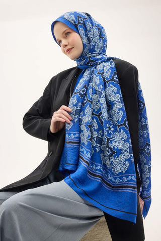 Urban Hours Luvia Saks Mavi Mayda Şal 190x70 - Mayda Şal - | Silk Home