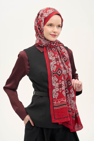 Urban Hours Luvia Koyu Kırmızı Mayda Şal 190x70 - Mayda Şal - | Silk Home