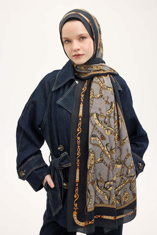 Urban Hours Liora Siyah Gri Mayda Şal 190x70 - Mayda Şal - | Silk Home