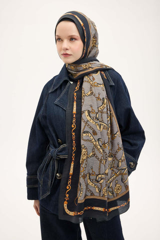 Urban Hours Liora Siyah Gri Mayda Şal 190x70 - Mayda Şal - | Silk Home