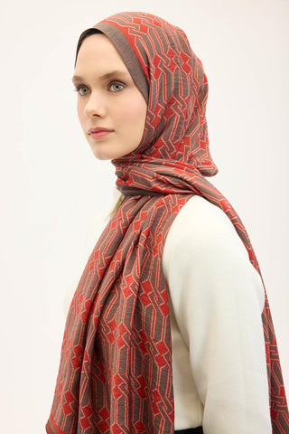 Urban Hours Lumera Turuncu Kırmızı Mayda Şal 190x70 - Mayda Şal - | Silk Home
