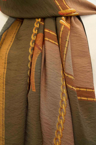 Urban Hours Büyük Zincir Haki Mayda Şal 190x70 - Mayda Şal - | Silk Home
