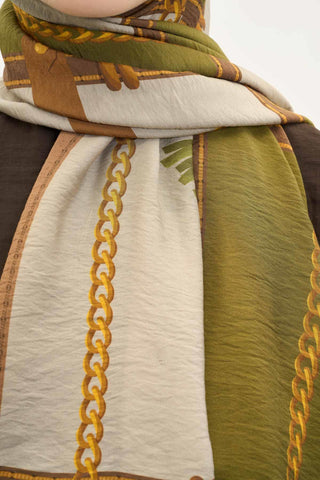Urban Hours Büyük Zincir Yağ Yeşili Mayda Şal 190x70 - Mayda Şal - | Silk Home