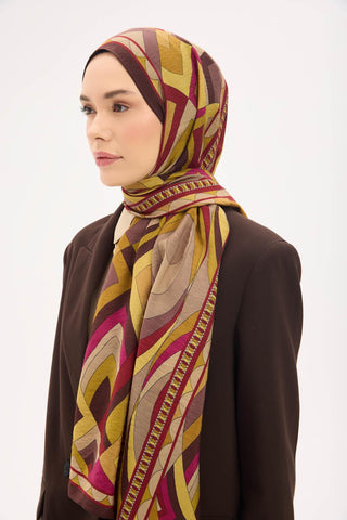Urban Hours Lora Desen Çikolata Kahve Mayda Şal 190x70 - Mayda Şal - | Silk Home
