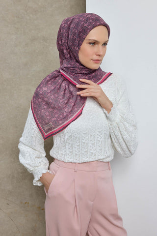 Viscose Velora Scarf, Four Seasons, Baroque Floral Pattern, Espresso, 90x90 cm 