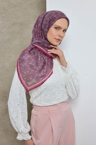 Viscose Velora Scarf, Four Seasons, Baroque Floral Pattern, Espresso, 90x90 cm 