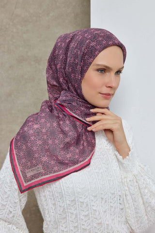 Viscose Velora Scarf, Four Seasons, Baroque Floral Pattern, Espresso, 90x90 cm 