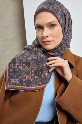 Viscose Velora Scarf, Four Seasons, Baroque Floral Pattern, Espresso, 90x90 cm 