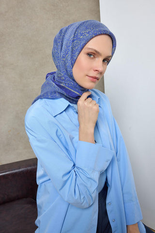 Tencel Monare Eşarp Madalyon Desen Mavi Mor 90X90 - Monare Eşarp - | Silk Home