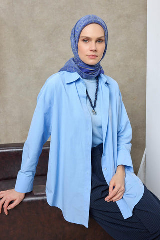 Tencel Monare Eşarp Madalyon Desen Mavi Mor 90X90 - Monare Eşarp - | Silk Home