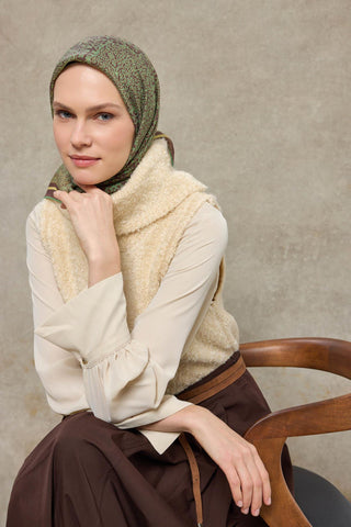 Tencel Monare Eşarp Madalyon Desen Kahverengi 90X90 - Monare Eşarp - | Silk Home