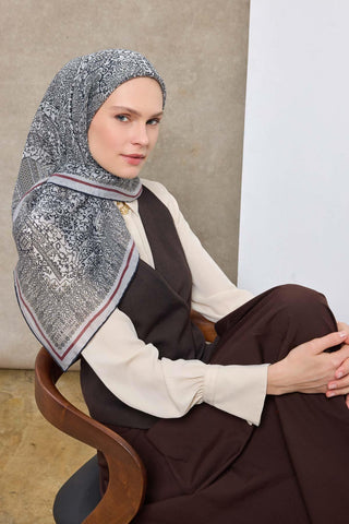 Viscose Velora Scarf, Four Seasons, Baroque Floral Pattern, Espresso, 90x90 cm 