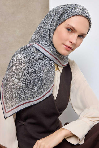 Viscose Velora Scarf, Four Seasons, Baroque Floral Pattern, Espresso, 90x90 cm 