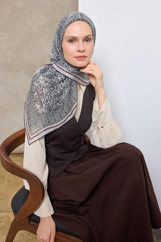 Viscose Velora Scarf, Four Seasons, Baroque Floral Pattern, Espresso, 90x90 cm 