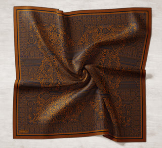 Viscose Velora Scarf, Four Seasons, Baroque Floral Pattern, Espresso, 90x90 cm 