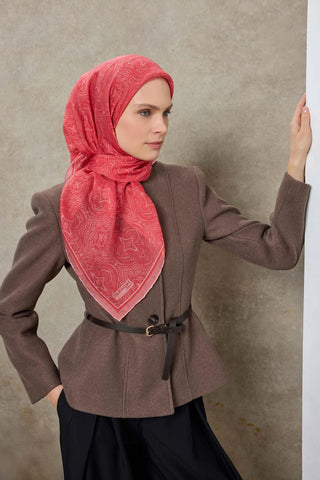 Viscose Velora Scarf, Four Seasons, Baroque Floral Pattern, Espresso, 90x90 cm 