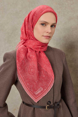 Viscose Velora Scarf, Four Seasons, Baroque Floral Pattern, Espresso, 90x90 cm 