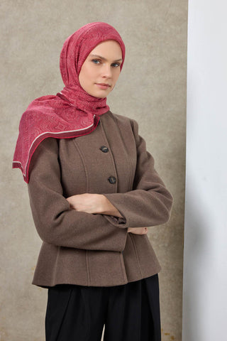 Tencel Monare Eşarp Etnik Desen Fuşya 90X90 - Monare Eşarp - | Silk Home