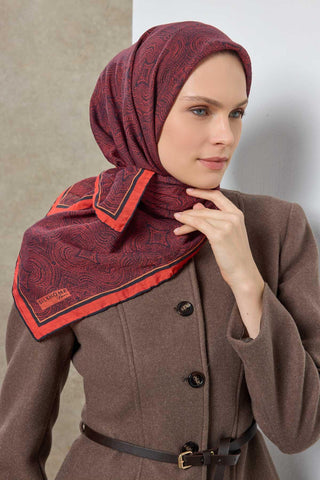 Viscose Velora Scarf, Four Seasons, Baroque Floral Pattern, Espresso, 90x90 cm 