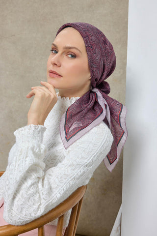 Viscose Velora Scarf, Four Seasons, Baroque Floral Pattern, Espresso, 90x90 cm 