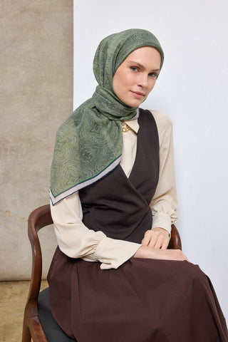 Viscose Velora Scarf, Four Seasons, Baroque Floral Pattern, Espresso, 90x90 cm 