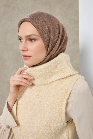 Viscose Velora Scarf, Four Seasons, Baroque Floral Pattern, Espresso, 90x90 cm 