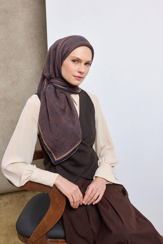 Viscose Velora Scarf, Four Seasons, Baroque Floral Pattern, Espresso, 90x90 cm 