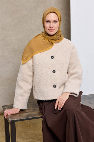 Tencel Monare Eşarp Labirent Desen Hardal Sarısı 90X90 - Monare Eşarp - | Silk Home