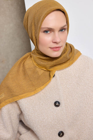 Tencel Monare Eşarp Labirent Desen Hardal Sarısı 90X90 - Monare Eşarp - | Silk Home