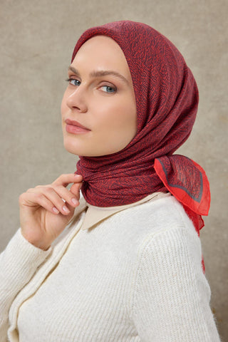 Tencel Monare Eşarp Labirent Desen Bayrak Kırmızısı 90X90 - Monare Eşarp - | Silk Home