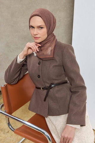 Tencel Monare Eşarp Labirent Desen Acı Kahve 90X90 - Monare Eşarp - | Silk Home