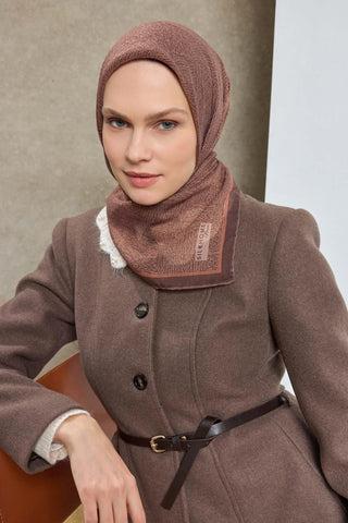 Tencel Monare Eşarp Labirent Desen Acı Kahve 90X90 - Monare Eşarp - | Silk Home