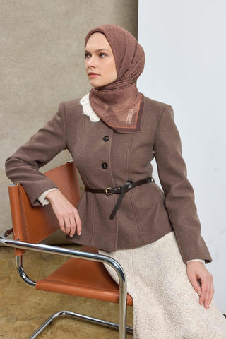 Tencel Monare Eşarp Labirent Desen Acı Kahve 90X90 - Monare Eşarp - | Silk Home