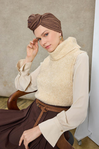 Tencel Monare Eşarp Labirent Desen Taba 90X90 - Monare Eşarp - | Silk Home