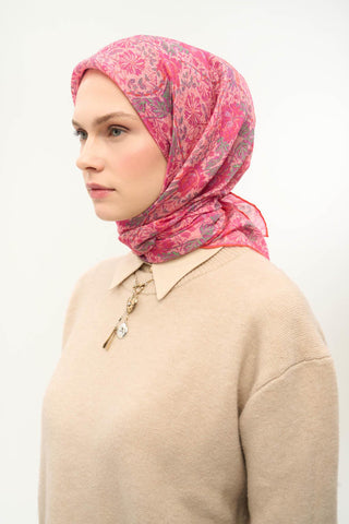 Viscose Velora Scarf, Four Seasons, Baroque Floral Pattern, Espresso, 90x90 cm 
