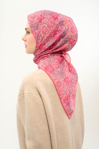 Viscose Velora Scarf, Four Seasons, Baroque Floral Pattern, Espresso, 90x90 cm 