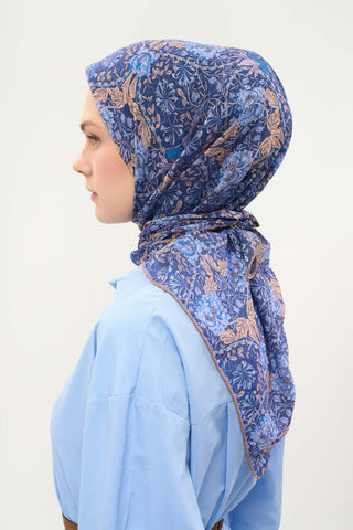 Viscose Velora Scarf, Four Seasons, Baroque Floral Pattern, Espresso, 90x90 cm 