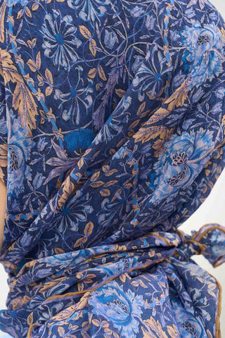 Viscose Velora Scarf, Four Seasons, Baroque Floral Pattern, Espresso, 90x90 cm 