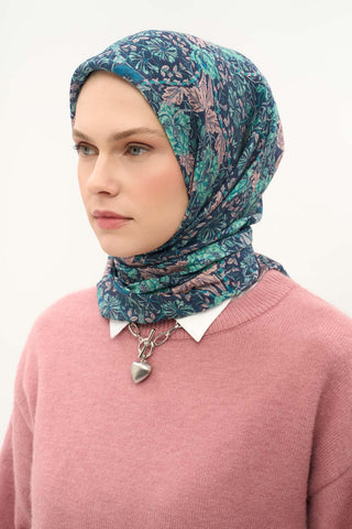 Viscose Velora Scarf, Four Seasons, Baroque Floral Pattern, Espresso, 90x90 cm 