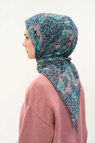 Viscose Velora Scarf, Four Seasons, Baroque Floral Pattern, Espresso, 90x90 cm 