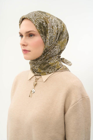 Viscose Velora Scarf, Four Seasons, Baroque Floral Pattern, Espresso, 90x90 cm 