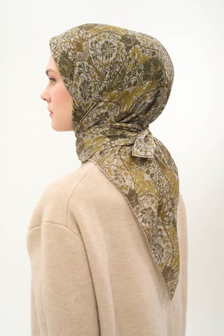 Viscose Velora Scarf, Four Seasons, Baroque Floral Pattern, Espresso, 90x90 cm 