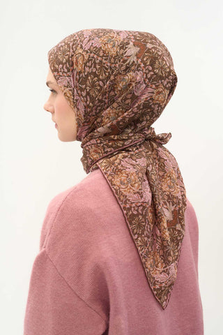 Viscose Velora Scarf, Four Seasons, Baroque Floral Pattern, Espresso, 90x90 cm 