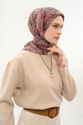 Viscose Velora Scarf, Four Seasons, Baroque Floral Pattern, Espresso, 90x90 cm 