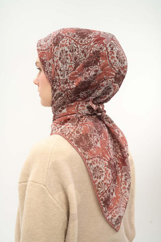 Viscose Velora Scarf, Four Seasons, Baroque Floral Pattern, Espresso, 90x90 cm 