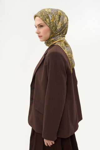 Viscose Velora Scarf, Four Seasons, Baroque Floral Pattern, Espresso, 90x90 cm 