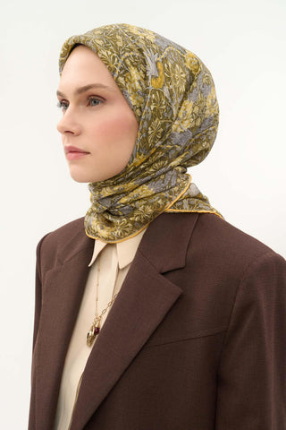 Viscose Velora Scarf, Four Seasons, Baroque Floral Pattern, Espresso, 90x90 cm 