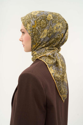 Viscose Velora Scarf, Four Seasons, Baroque Floral Pattern, Espresso, 90x90 cm 