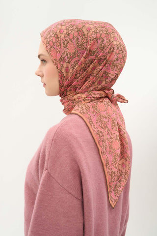 Viscose Velora Scarf, Four Seasons, Baroque Floral Pattern, Espresso, 90x90 cm 