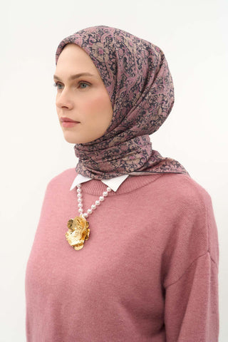 Viscose Velora Scarf, Four Seasons, Baroque Floral Pattern, Espresso, 90x90 cm 